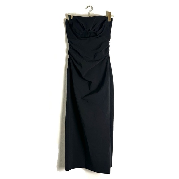 Zara Strapless Midi Dress With Cut-out Detail Black Size S 8342/220 - Picture 2 of 7